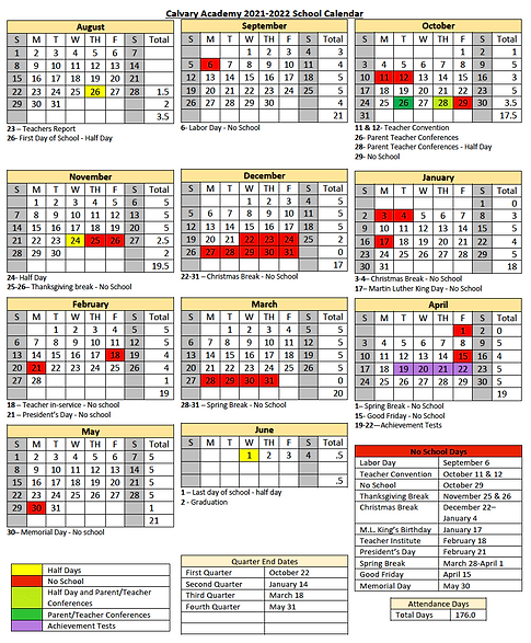Www calvary academy calendar